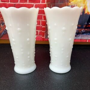 Set of 2 vintage milk glass vases